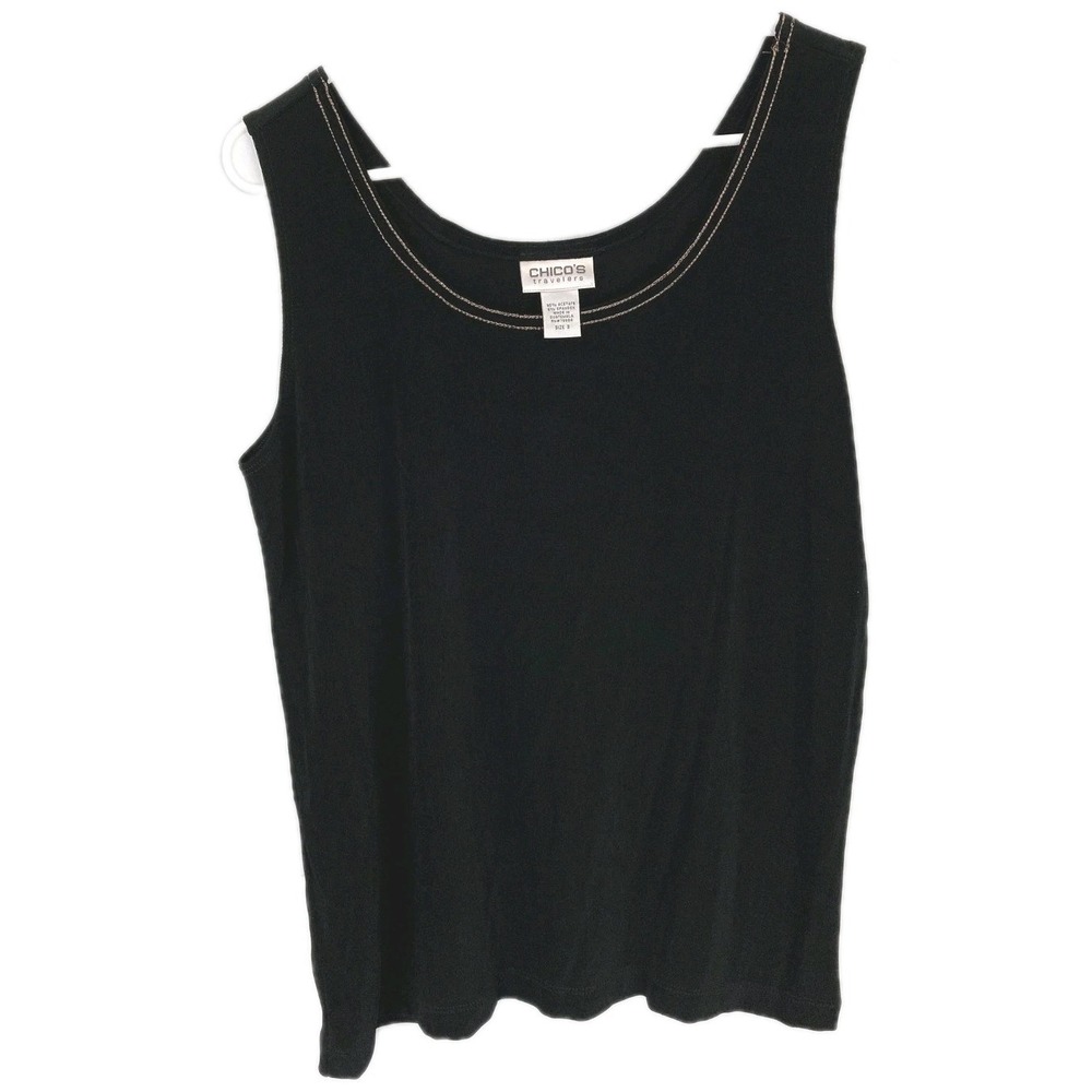 Chicos Travelers Tank Women 3 (XL) Metallic Stitch Detail Scoop Nk Stretch NWT